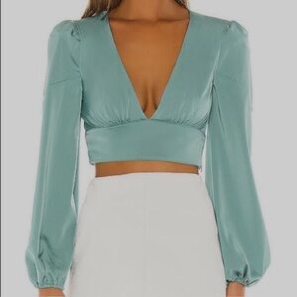 NBD Teal V-Neck Crop Top